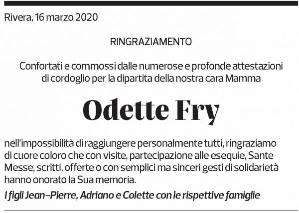 Annuncio funebre Odette Fry