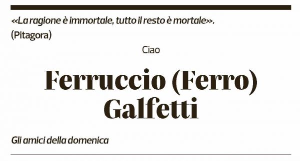 Annuncio funebre Ferruccio Galfetti