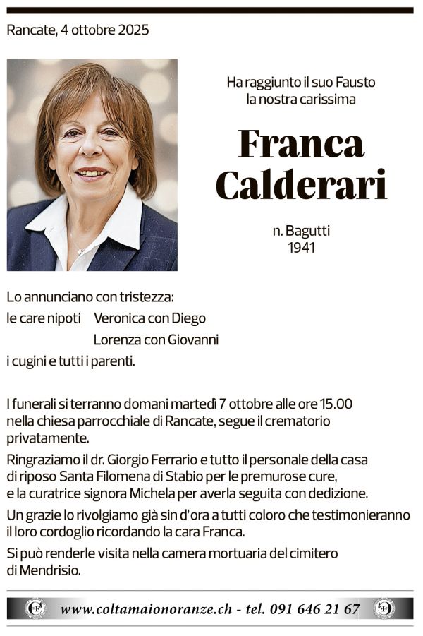 Annuncio funebre Franca Calderari