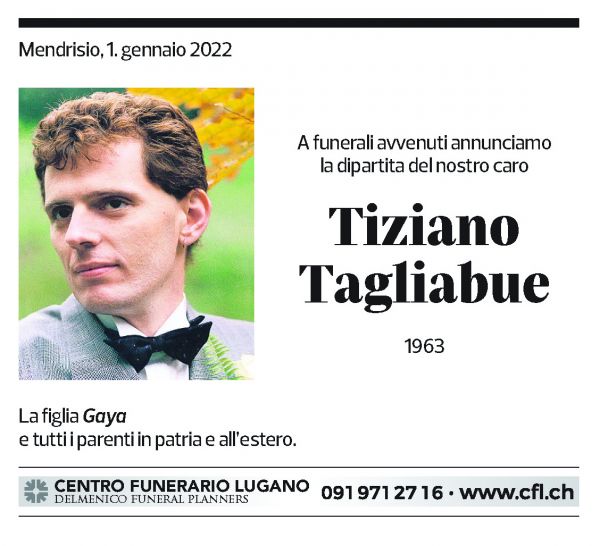 Annuncio funebre Tiziano Tagliabue