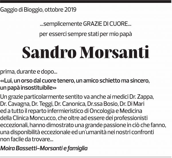 Annuncio funebre Sandro Morsanti