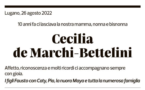 Annuncio funebre Cecilia De Marchi-bettelini