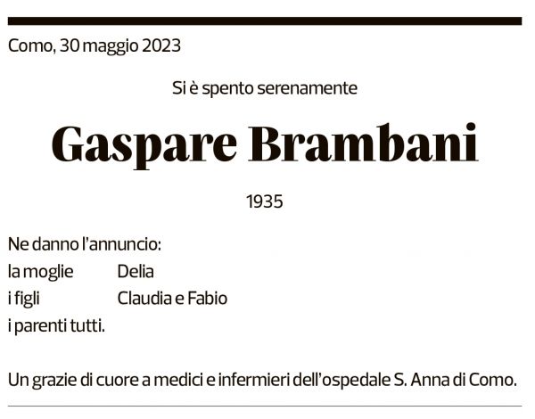 Annuncio funebre Gaspare Brambani