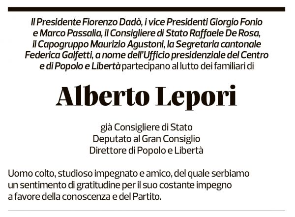 Annuncio funebre Alberto Lepori