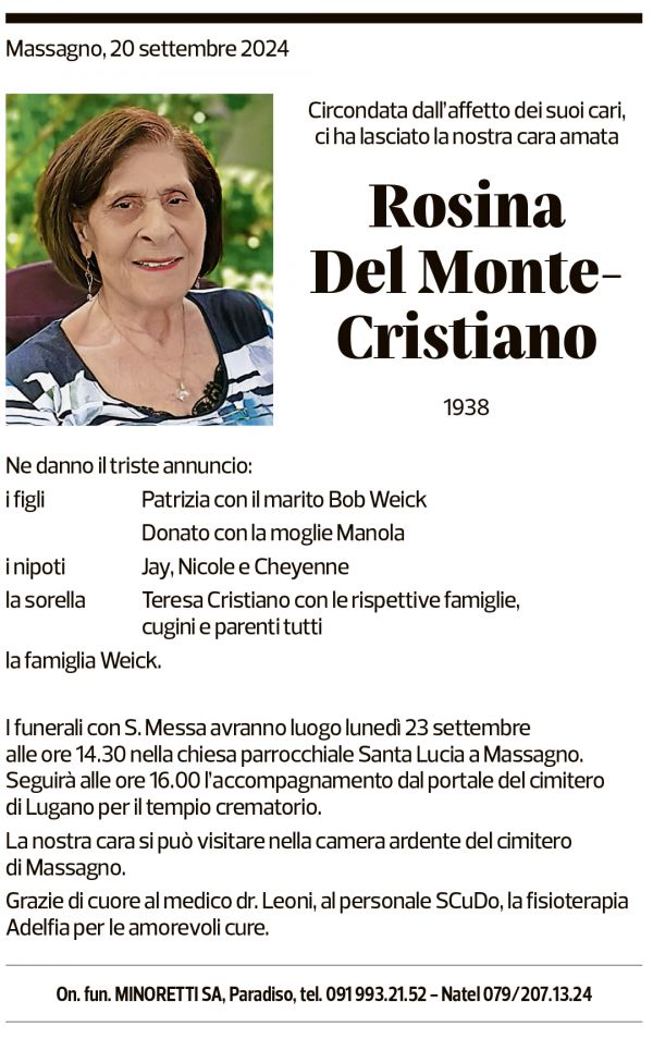 Annuncio funebre Rosina Del Monte-cristiano