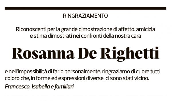 Annuncio funebre Rosanna De Righetti