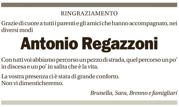 Annuncio funebre Antonio Regazzoni