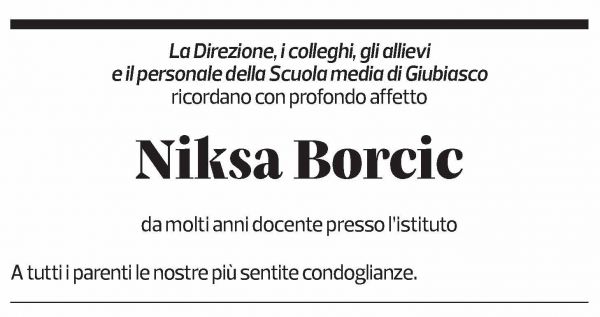 Annuncio funebre Niksa Borcic