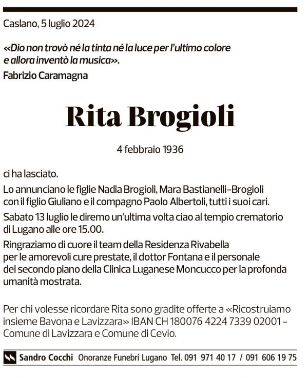 Annuncio funebre Rita Brogioli