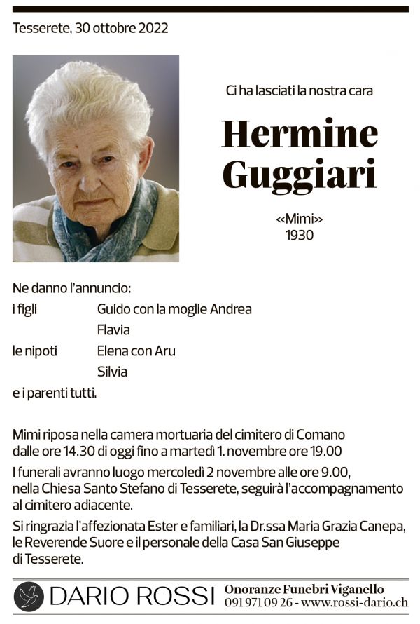 Annuncio funebre Hermine Guggiari