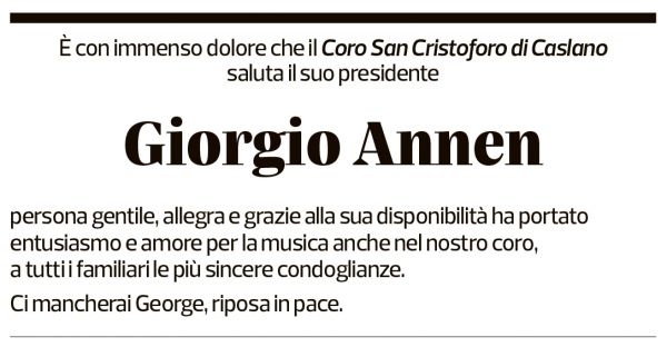 Annuncio funebre Giorgio Annen