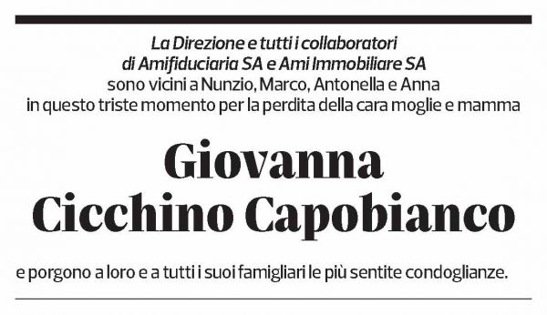 Annuncio funebre Giovanna Cicchino Capobianco