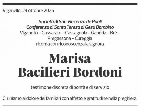 Annuncio funebre Marisa Bacilieri Bordoni