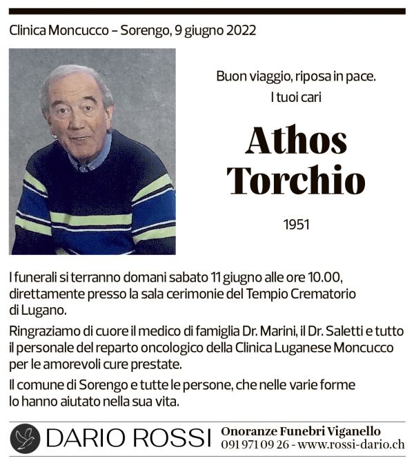 Annuncio funebre Athos Torchio