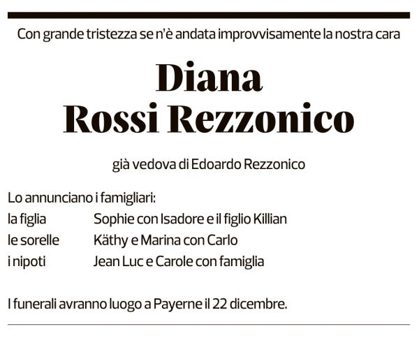 Annuncio funebre Diana Rossi Rezzonico