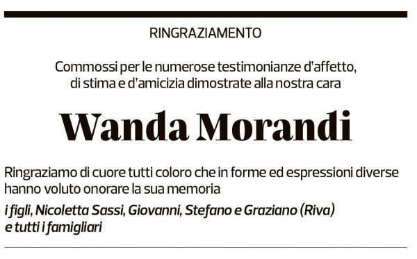 Annuncio funebre Wanda Morandi