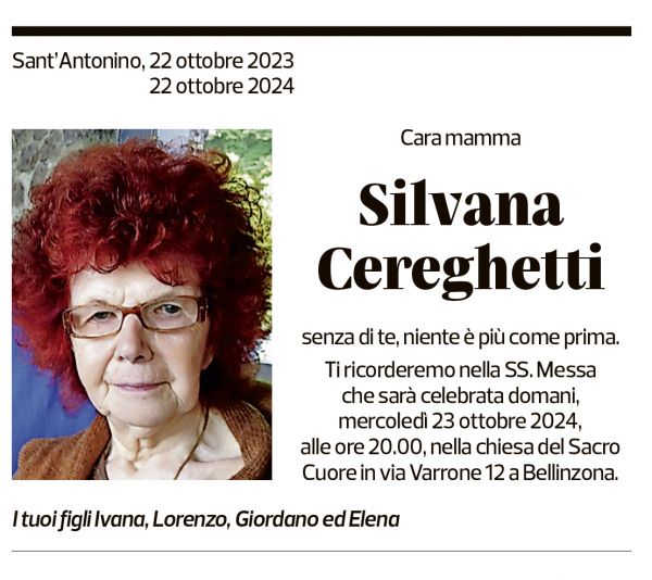 Annuncio funebre Silvana Cereghetti