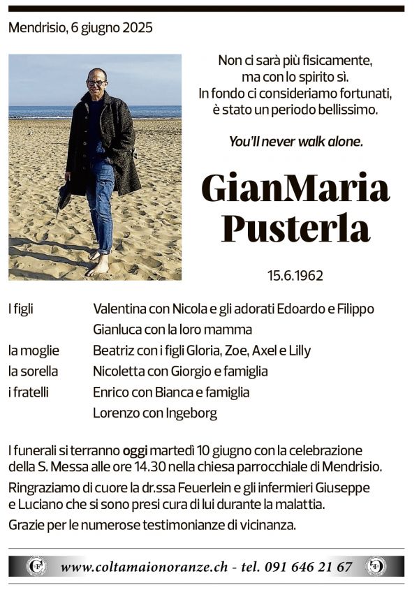 Annuncio funebre Gianmaria Pusterla