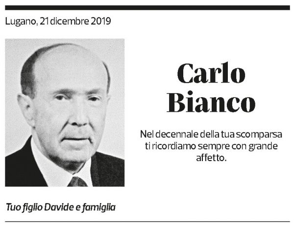 Annuncio funebre Carlo Bianco