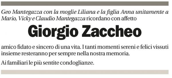 Annuncio funebre Giorgio Zaccheo