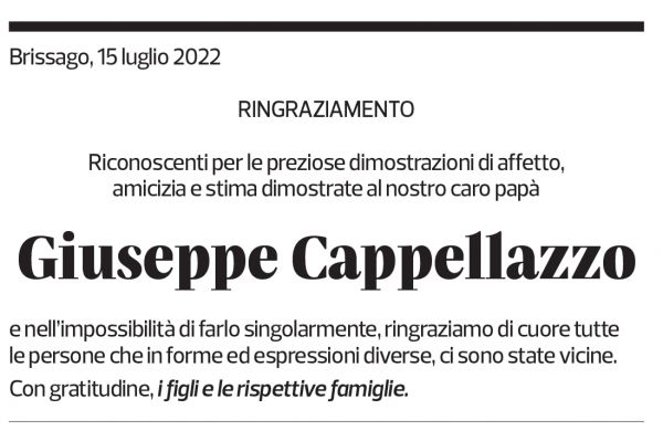 Annuncio funebre Giuseppe Cappellazzo