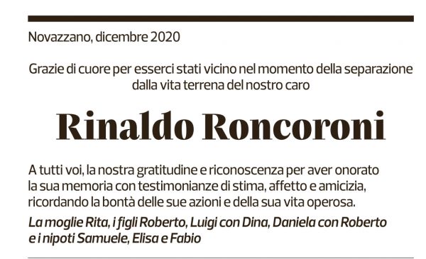 Annuncio funebre Rinaldo Roncoroni