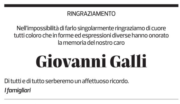 Annuncio funebre Giovanni Galli