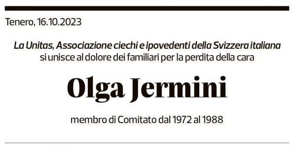 Annuncio funebre Olga Jermini