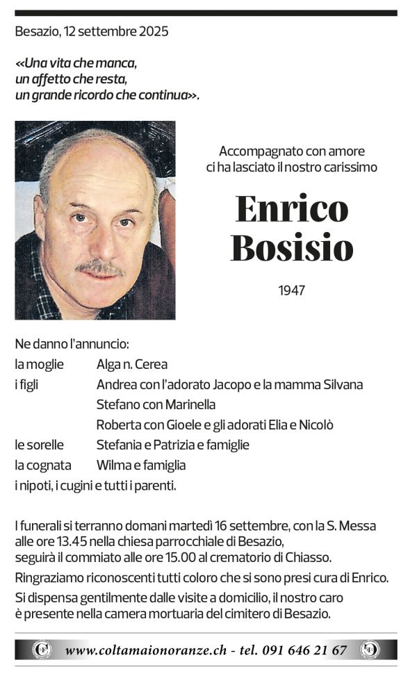 Annuncio funebre Enrico Bosisio