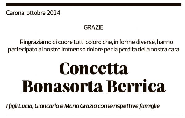 Annuncio funebre Concetta Bonasorta Berrica