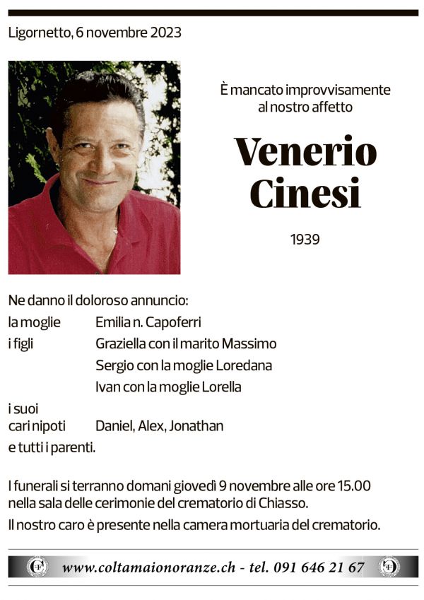 Annuncio funebre Venerio Cinesi