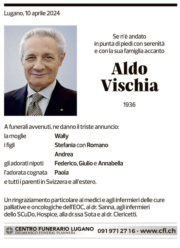 Annuncio funebre Aldo Vischia