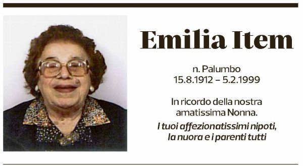 Annuncio funebre Emilia Item