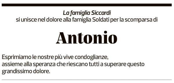 Annuncio funebre Antonio Soldati