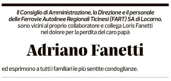 Annuncio funebre Adriano Fanetti