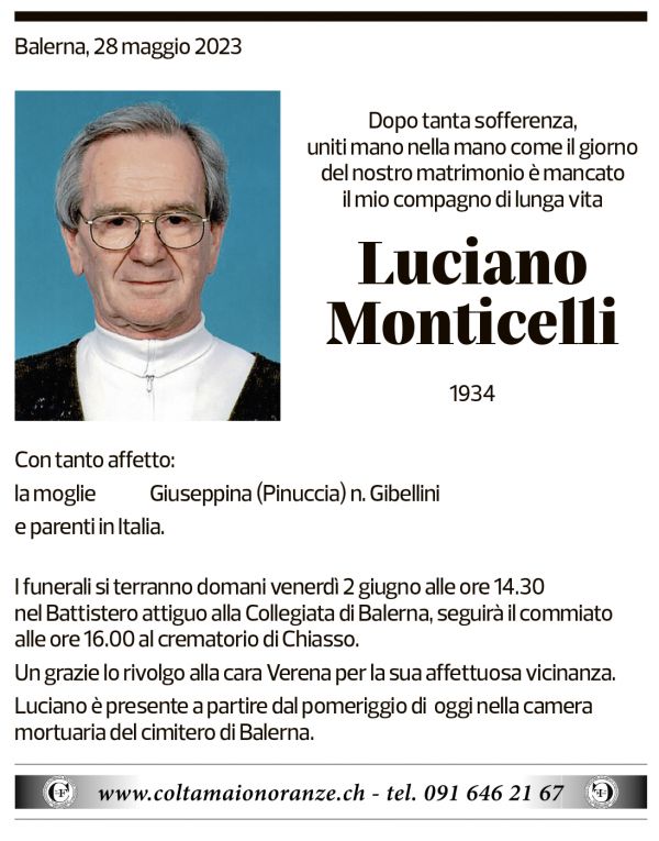 Annuncio funebre Luciano Monticelli