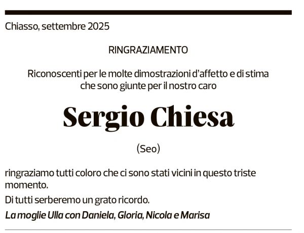 Annuncio funebre Sergio Chiesa