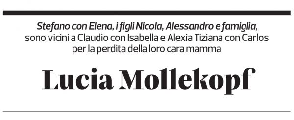 Annuncio funebre Lucia Mollekopf Bossi