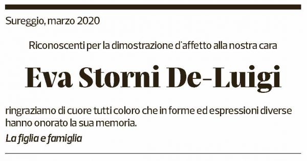 Annuncio funebre Eva Storni De-luigi