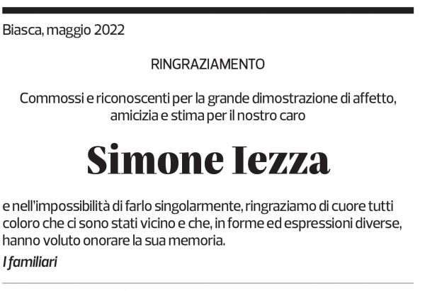 Annuncio funebre Simone Iezza