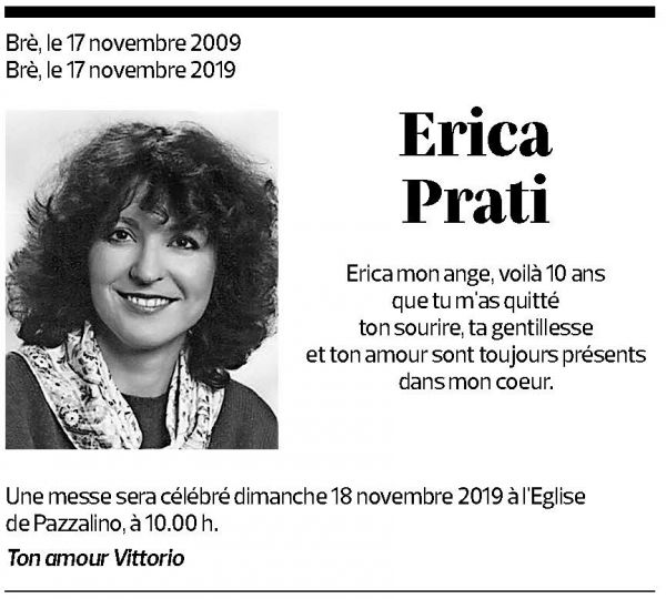 Annuncio funebre Erica Prati