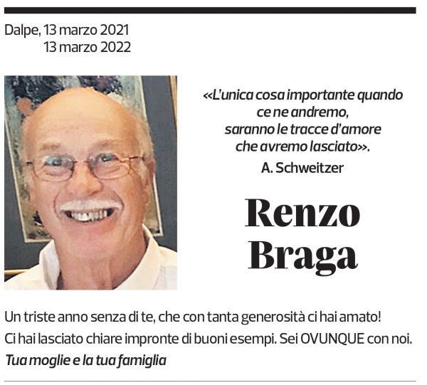 Annuncio funebre Renzo Braga