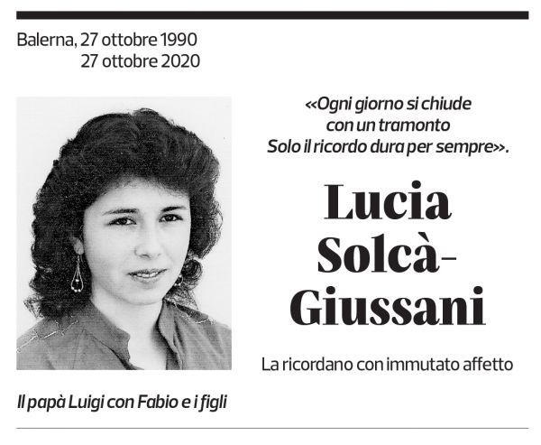 Annuncio funebre Lucia Solcà-giussani