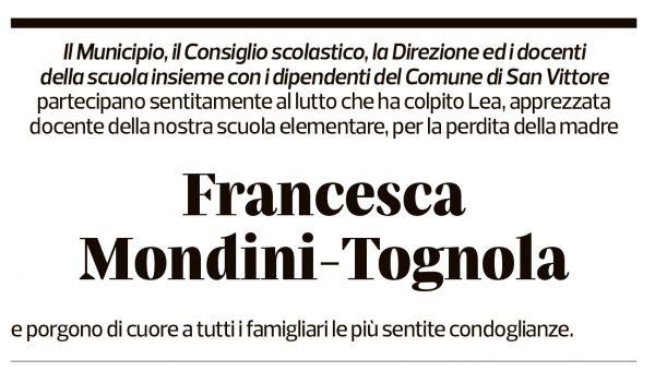 Annuncio funebre Francesca Mondini-tognola