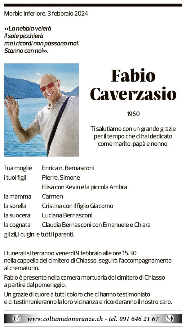 Annuncio funebre Fabio Caverzasio