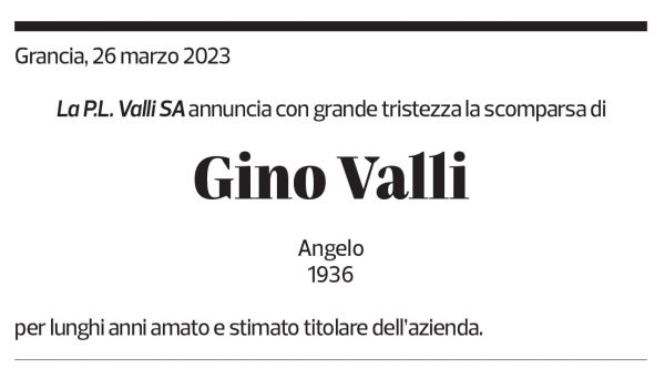 Annuncio funebre Gino Valli