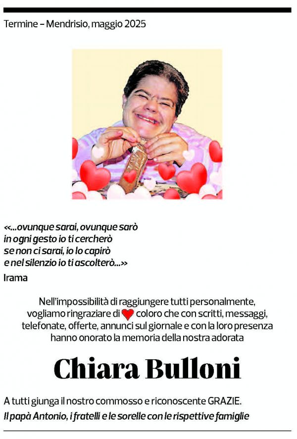 Annuncio funebre Chiara Bulloni