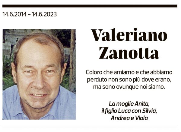 Annuncio funebre Valeriano Zanotta