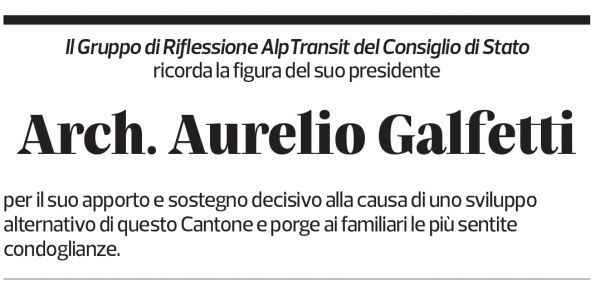 Annuncio funebre Aurelio Galfetti