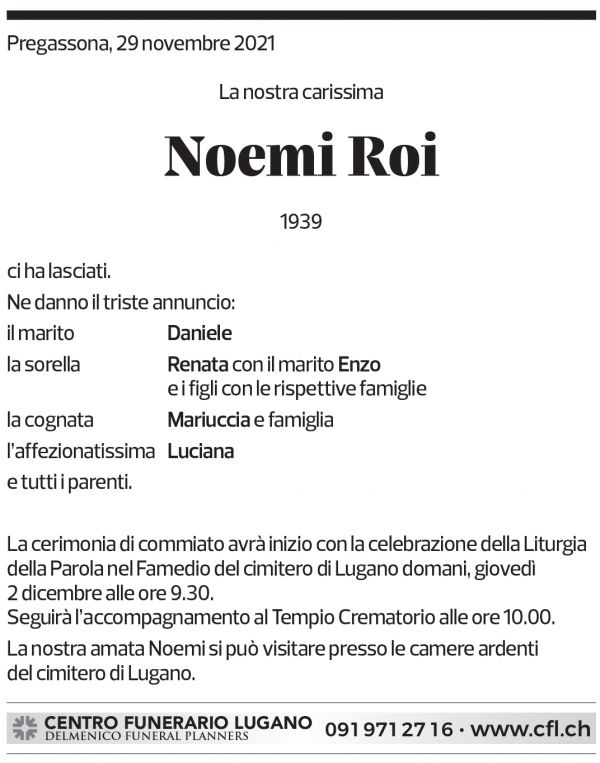 Annuncio funebre Noemi Roi